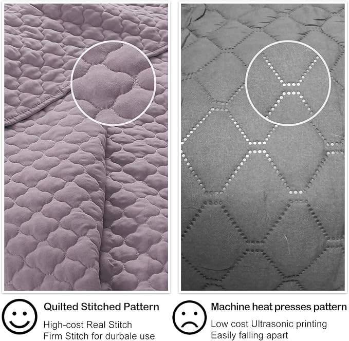 HORIMOTE HOME Quilt King Size Grayish Purple, Lightweight Quilt for Summer, Ultra-Soft Microfiber Modern Style Quilted Clouds Pattern Bedspread Quit Set 3 Pieces(1 Quilt and 2 Pillow Shams)