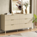 CARPETNAL Fluted 6 Drawer Dresser for Bedroom, 55" Wide Wooden Chest of Drawers with Rounded Corners, Gold Handles, Modern Storage Organizer for Bedroom, Hallway(Beige)