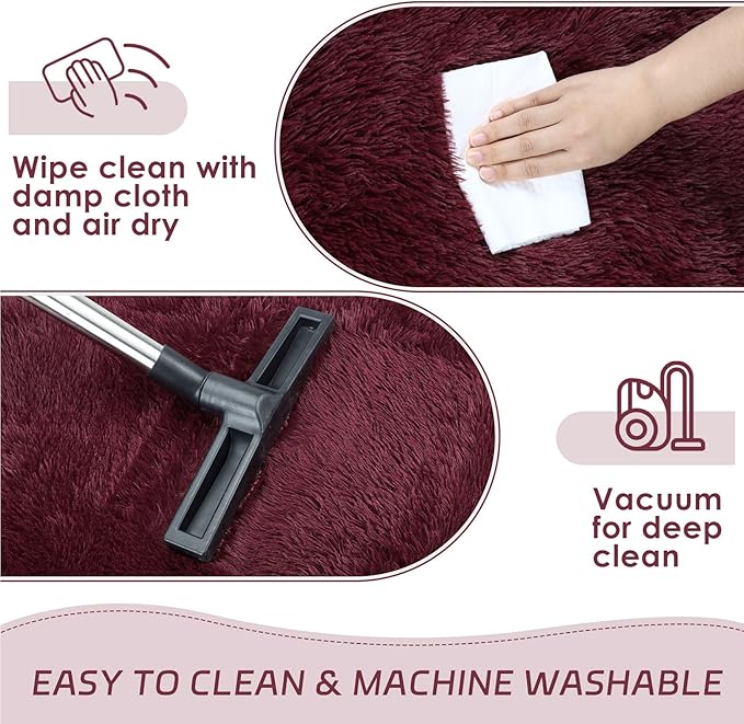 duduta Burgundy Plush Rugs for Bedroom 4x6 ft, Fluffy Carpet for Living Room, Shag Rug for Kids Room Dorm Nursery Playroom