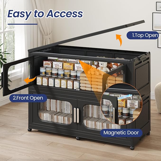200GAL Extra Large Storage Bins with Lid, 800QT Storage Bins with Wheels, Folding Closet Organizer, Stackable Collapsible Plastic Storage Containers for Home, Office, Kitchen, 4Pack Black