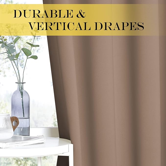 NICETOWN Grommet Blackout Curtain Panel - (Cappuccino Color) Thermal Insulated Room Darkening Drapes for Villa/Apartment/Rental Room, 52 inches Wide by 95 inches Long, 1 Piece