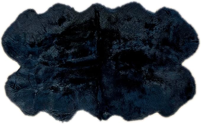 Black Sheepskin Rug 4x6 ft, Genuine Quad Pelt Fluffy Fur Area Rug for Living Room, Bed & Home Decor, Natural Sheepskin Throw