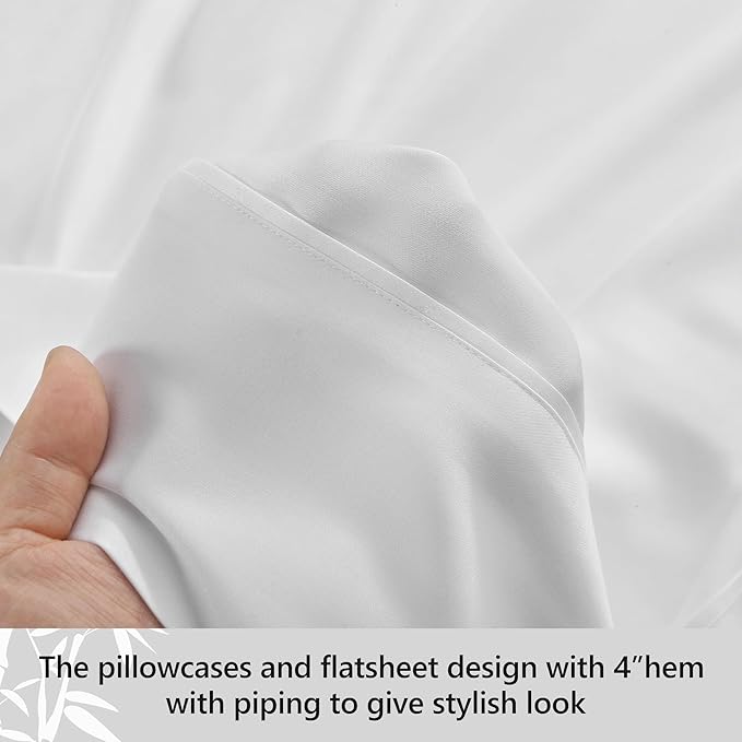 Full Sheets, Rayon Derived from Bamboo, Cooling Bed Sheets Set,Deep Pocket Up to 16", 4 Pieces Silky Soft, Breathable Bedding Sheets & Pillowcases(White,Full)
