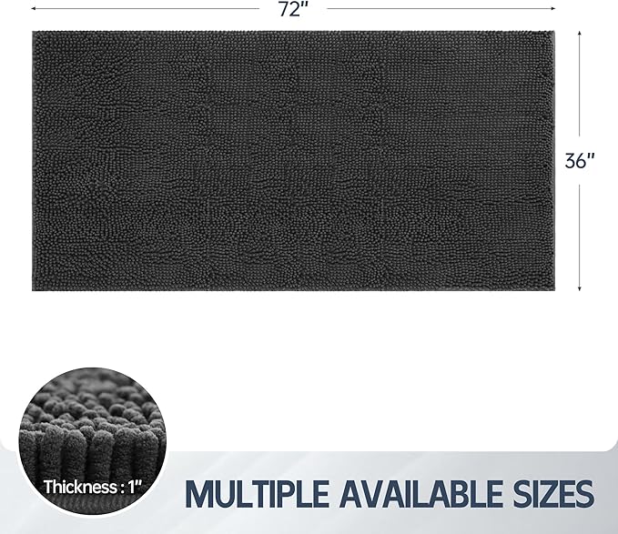 Dog Door Mat for Muddy Paws, 72" x 36" Chenille Absorbent Front Door Mat Inside, Large Runner Mud Mat for Dogs, Trap Dirt Washable Non Slip Outdoor Indoor Entrance Doormats, Grey