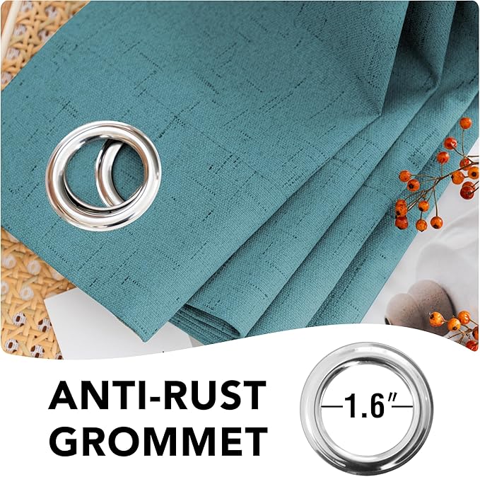H.VERSAILTEX Linen Blackout Curtains 54 Inches Long 100% Absolutely Blackout Thermal Insulated Textured Linen Look Curtain Draperies Anti-Rust Grommet, Energy Saving with White Liner, 2 Panels, Teal