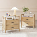 FavourLife Night Stand Set 2, 23" Nightstands Set of 2, Modern Nightstand with Charging Station & Faux Marble Top, 2 Drawer End Table with Solid Round Post Legs, Bedside Table for Bedroom, Natural Oak