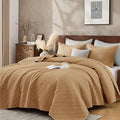 King Quilt Set with Shams Lightweight Quilted Bedspread Coverlet Thin Comforter Bed Cover Vintage Washed Quilted Blanket for All Season, Brushed Microfiber Diamond Stitching, Brown, 104"x92"