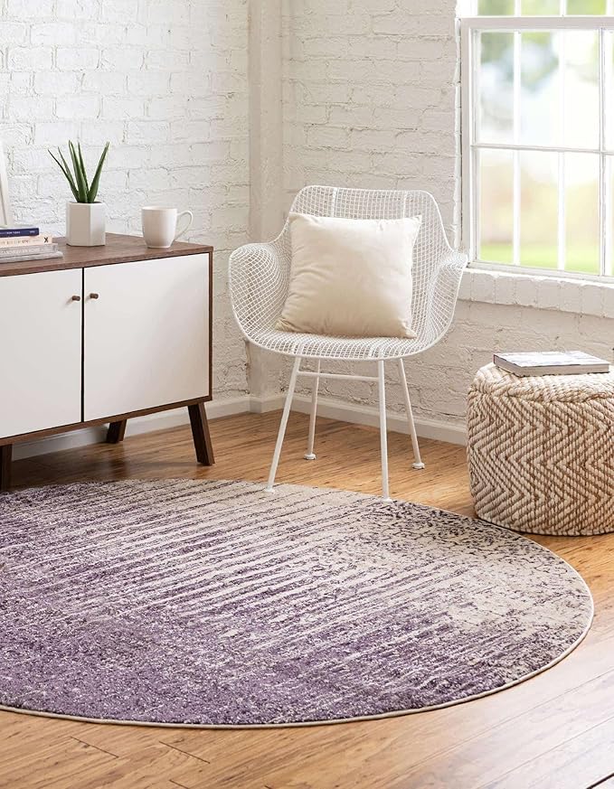 Unique Loom Del Mar Collection Area Rug - Jennifer (4' 1" Round, Purple/ Ivory)
