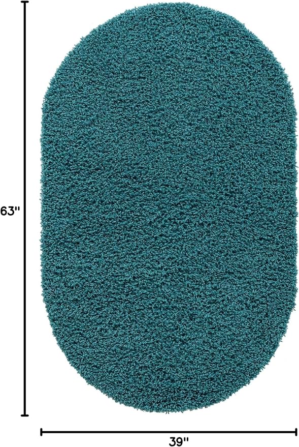 Unique Loom Solid Shag Collection Area Rug (3' 3" x 5' 3" Oval, Deep Aqua Blue)