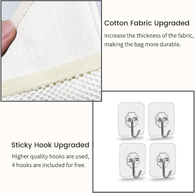 Kanrichu 2pcs Small Wall Hanging Organizer Bag, Linen Fabric Door Hanging Storage Basket with Pockets, Waterproof Bin for Kitchen, Bedroom, Office, RV Camper (White)