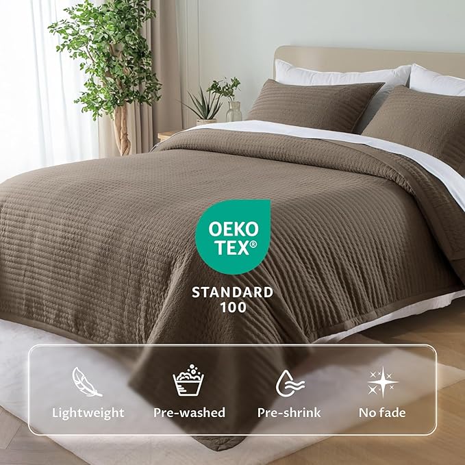 KASENTEX Twin Quilt Set 68"x86" – Soft Washed 3-Layer Lightweight Bedspread, Minimalist Nordic Design, All-Season Spring & Summer Quilt Set (1 Quilt + 2 Pillow Shams), Cub