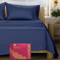 Mayfair Linen 100% Egyptian Cotton Queen Sheet Set - Luxury 1200 High Thread Count Egyptian Cotton Sheets Queen Size (4 PC, Navy Blue), Silky Soft, Cooling, 17" Deep Pocket Sateen Weave Hotel Bedding