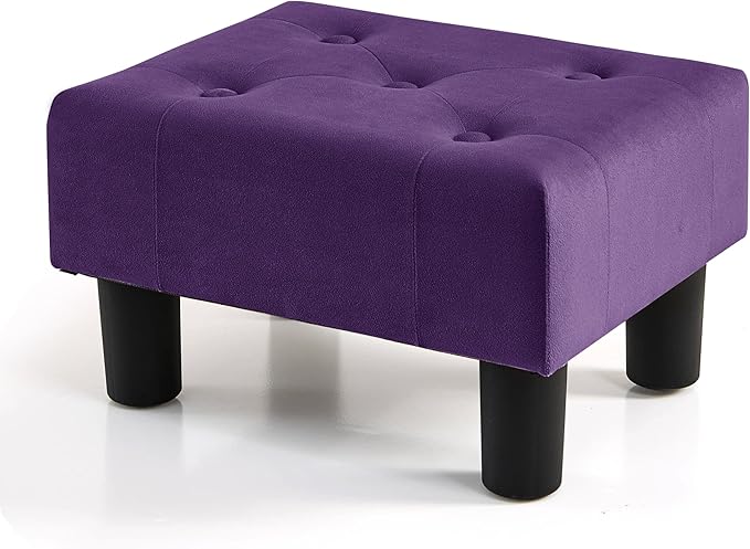BRIAN & DANY Small Foot Stool, Velvet Foot Stools with Legs, Stable Small Footstool for Living Room, Purple