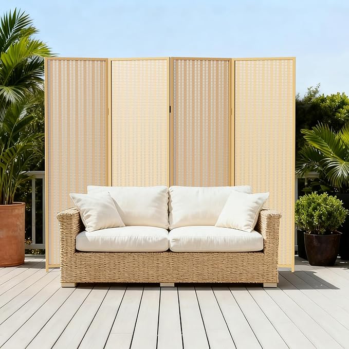 4 Panel Room Divider and Extra Wide Folding Privacy Screen, 63" W x 67" H, Bamboo Room Divider for Room Separation