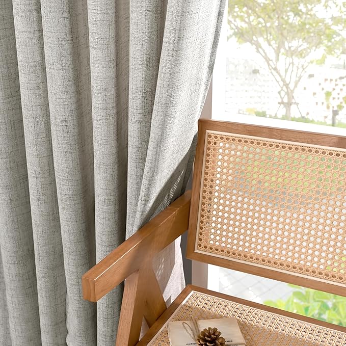 YoungsTex Short Linen Curtains 40 Inches Long for Kitchen Window Over Sink, Dark Grey Semi Sheer Drapes Light Filtering with Bronze Grommet Privacy for Bedroom Bathroom, 2 Panels, 42 X 40 Inch