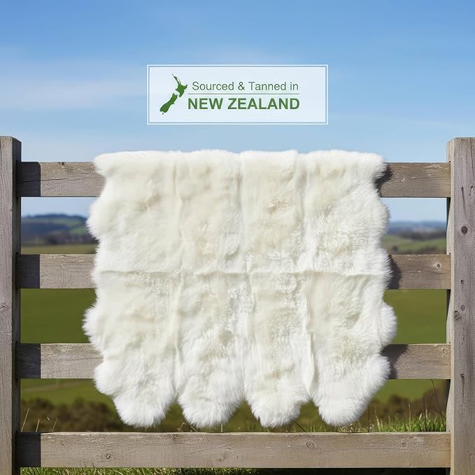 Genuine Extra Large Sheepskin Rug for Living Room/Bedroom - Super Soft Sheep Skin - Eight Pelt Natural Non-Dyed Fur with Skid Resistant Suede Backing, 6ft. x 8ft.
