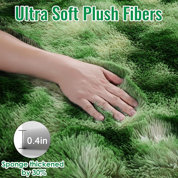 PAGISOFE Area Rugs for Bedroom 4x6, Fluffy Dark Green Rugs for Living Room, Non-Slip Shaggy Carpet for Kids Boys Girls Teen Dorm Nursery Room Decor Aesthetic Modern Abstract Bedside Carpets