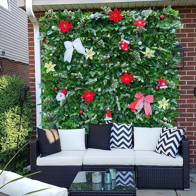Sumery Expandable Fence Privacy Screen for Balcony Patio Outdoor,Decorative Faux Ivy Fencing Panel,Artificial Hedges (Single Sided Leaves) (1, Christmas-Ivy)