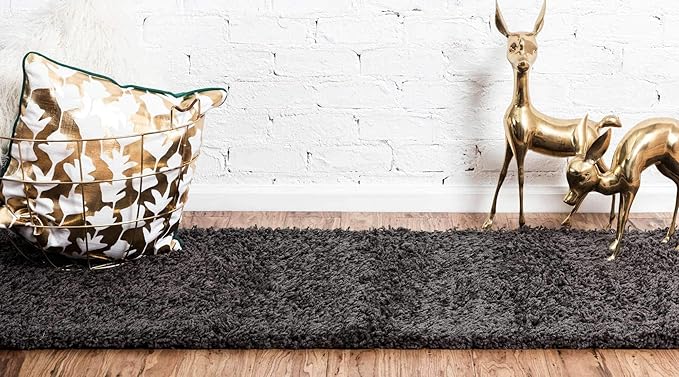 Unique Loom Solid Shag Collection Area Rug (2' 7" x 10' Runner, Graphite Gray)