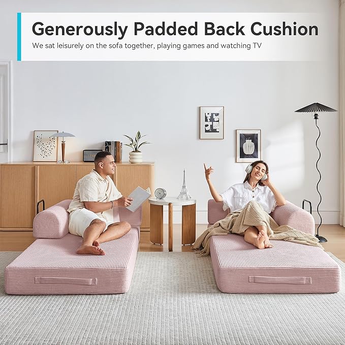Compression Sofa, Cloud Sectional Sofa,Sofa Bed, Boneless Modular Sectional Sofa with 2 Pillow, Comfy Fluffy Couch with Futon Bed, Perfect for Living Room, Small Space