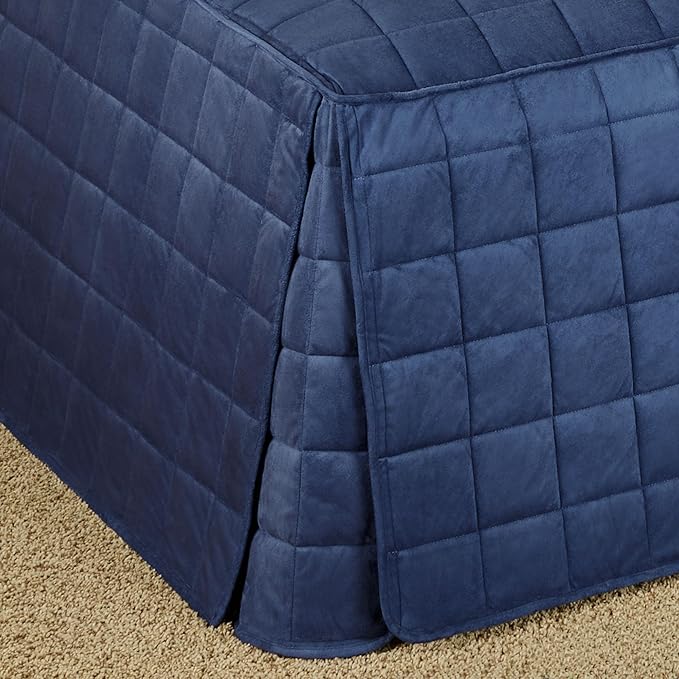 Camden Luxury Bedding | Warm Indigo Color | Fitted Hollywood Daybed Bedding | Faux Suede Box Quilted Design | 5 Piece Set Includes Hollywood Cover, 2 Bolster Shams, and 2 Bolster Pillows