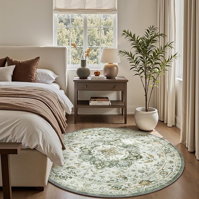 PADOOR 6FT Round Rug,Rugs for Living Room,Soft Green Circle Rug,Machine Washable Rugs for Bedroom,Non Slip Carpet,Rug for Dining Room Living Room Bedside Office