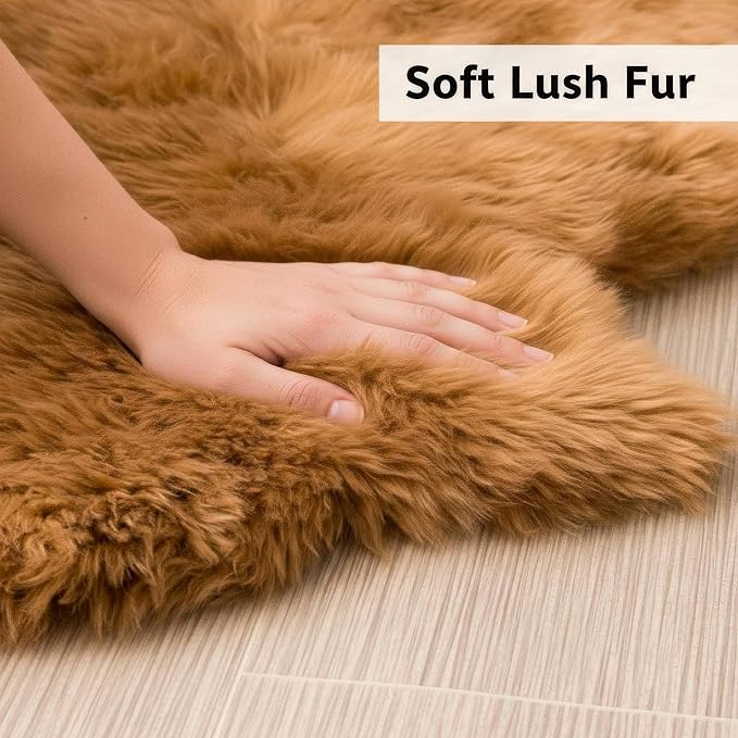 Long 2x6 Sheespkin Rug Runner - Light Brown Sheepskin Fur Rugs - Great for Draping and Floor Decor - Extra Soft New Zealand Fur - Real Sheep Skin Rug for Bedroom Living Room