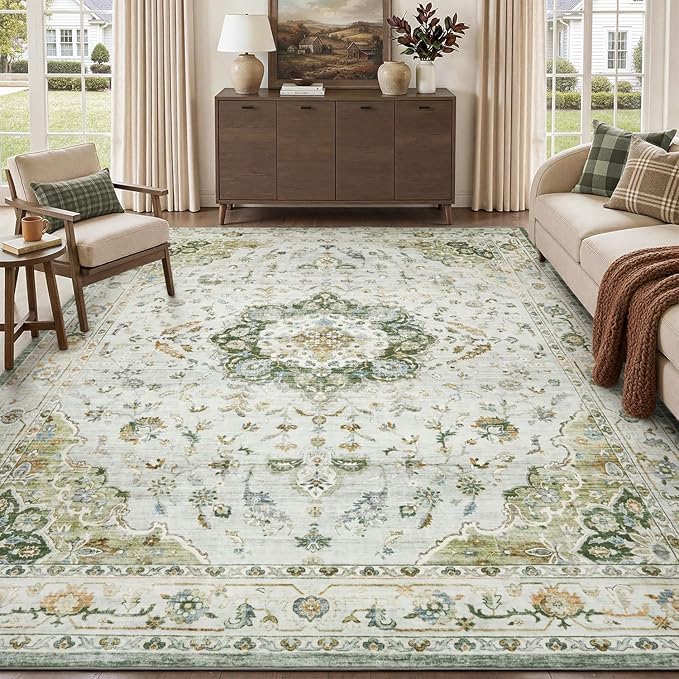 PADOOR 6X9 Area Rug,Rugs for Living Room,Soft Green Rugs for Bedroom,Machine Washable Rugs Non Slip Carpet,Rug for Dining Room Living Room Bedside Office