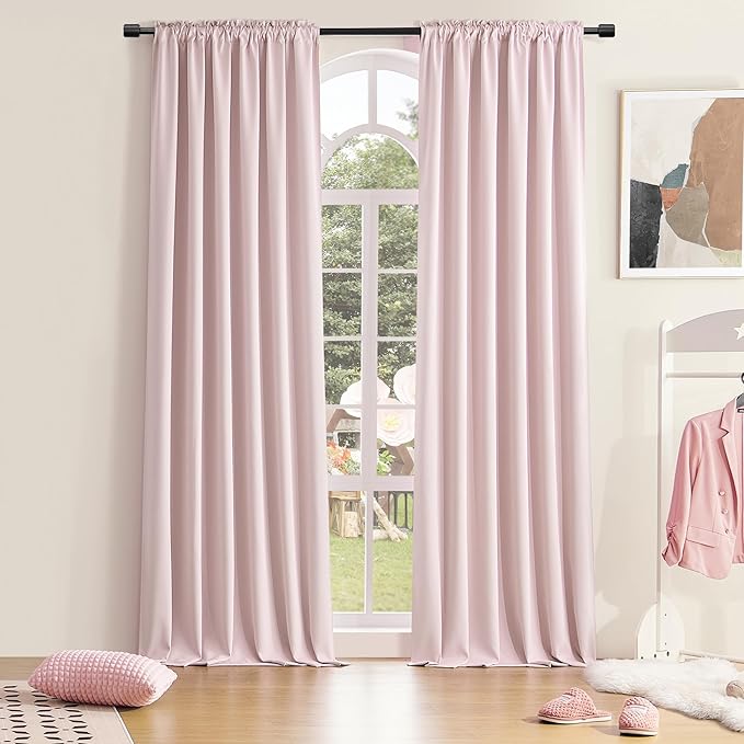 DONREN 96 Inch Length Cute Blush Pink Room Darkening Curtains, Light Pink Thermal Insulating Light Blocking Privacy Protection for Livingroom, 52" W by 96" L 2 Panels