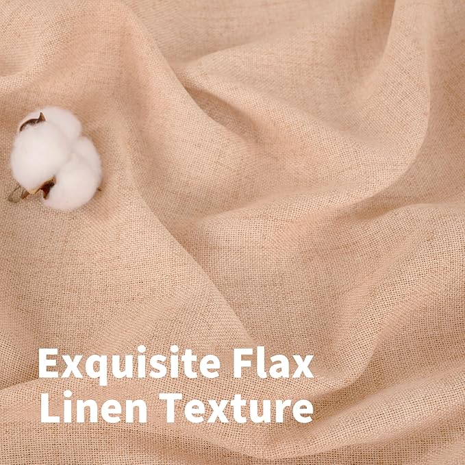YoungsTex Peach Linen Semi Sheer Curtains 84 Inches Length 2 Panels for Bedroom, Light Filtering Drapes with Bronze Grommet Window Treatments for Dining Living Room, 52 x 84 Inch