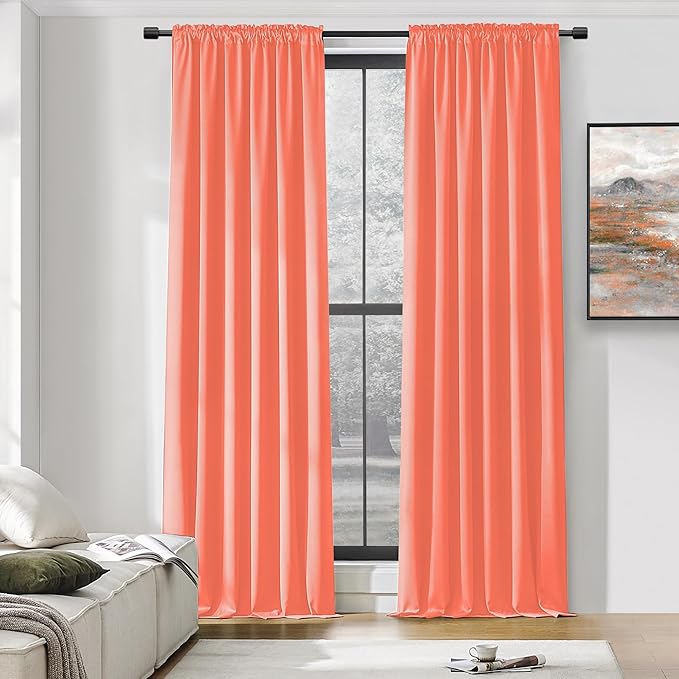 DONREN 96 Inches Long Floor Length Curtains - Coral Blackout Curtains for Living Room - Rod Pocket Thermal Insulated Curtains for Bedroom (42 x 96 Inch,Set of 2 Panels)