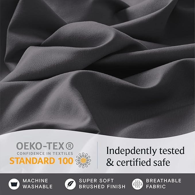 LuxClub 4 PC Queen Sheet Set, Deep Pockets Wrinkle Free Cooling Bed Sheets Hotel Bedding for Women, Men, Includes 1 Fitted Sheet, 1 Flat Sheet and 2 Pillowcases-Dark Grey