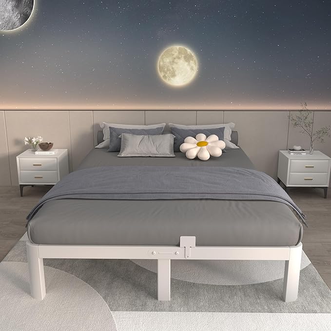 ITIMIDI 10 Inch Full White Bed Frames with Metal Gaskets,Metal Platform Bed Frame Full Size, Heavy Duty Steel Support 3000 LBS, No Box Spring Needed, Anti-Slip Mattress Stopper, Easy Assembly