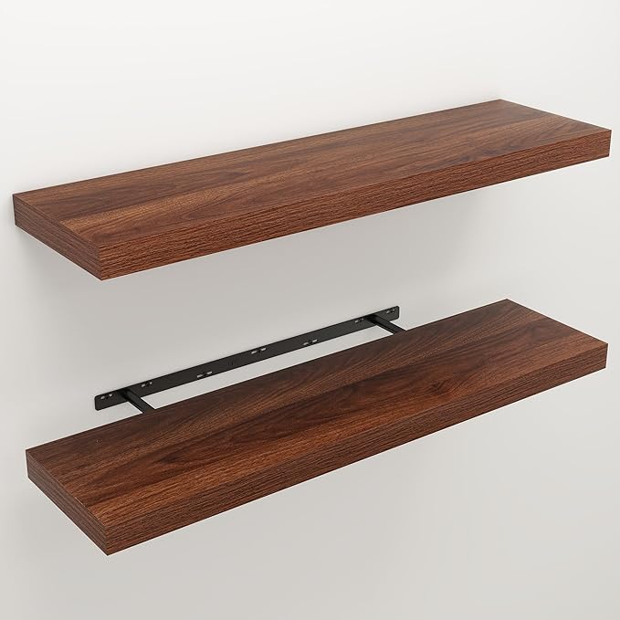 Floating Shelves for Wall, 9.3" Deep Wall Mounted Wood Shelves for Bathroom, Bedroom, Living Room, Kitchen, Hanging Shelf for Books/Storage/Room Decor (Walnut, 36")