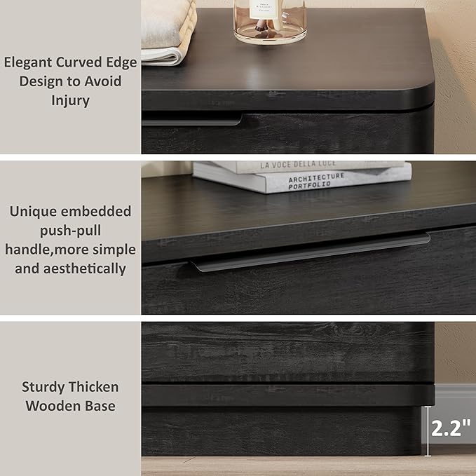 6 Drawer Dresser for Bedroom, 54" Wide Modern Chest of Drawers with Metal Handle, Curved Profile Design, Wooden Black Dresser Closet Clothes Storage TV Stand for Living Room, Hallway