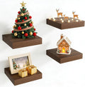 Axeman Square Floating Shelves for Wall, 8" W x 8" D x 1.4" H Rustic Wooden Wall Shelves, 4 Pack Wall Mounted Floating Shelf with Invisible Brackets for Living Room, Bathroom, Kitchen, Walnut Color