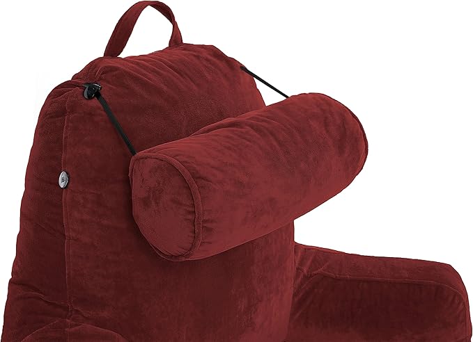 Husband Pillow XXL – Reading Pillow Bed Chair with Arms & Back Support – Maroon - Back Pillow for Beds Sitting Up – Bed Rest Arm Pillow – Comfy Reading Pillow for Adults