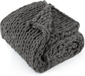 Chunky Knit Throw Blanket 50"X 60", 100% Handmade with Soft Chenille Yarn, 4.4lbs Thick Cable Knitted Blankets, Large Rope Knot Crochet Throws for Couch Sofa Bed Home Decor, Dark Grey