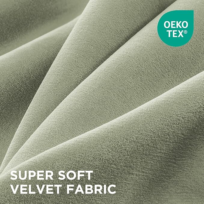 Joydeco Sage Green Velvet Curtains 96 Inches 2 Panels, Luxury Thermal Insulated Soft Green Curtains for Bedroom & Living Room, Room Darkening Velvet Drapes, Rod Pocket (52W x 96L)