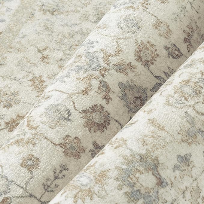 3x5 Taupe Area Rug Non Slip Vintage Office Entryway Rug Distressed Machine Washable Kitchen Carpet Traditional Retro Floral Accent Throw Door Mat for Bedroom Bathroom Dining Living Room