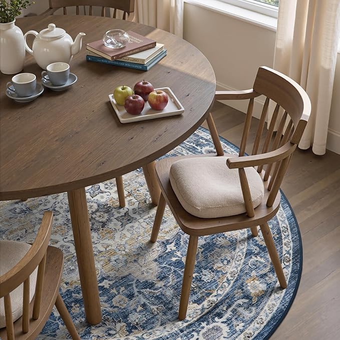 PADOOR 6FT Round Rug,Rugs for Living Room,Soft Blue Circle Rug,Machine Washable Rugs for Bedroom,Non Slip Carpet,Rug for Dining Room Living Room Bedside Office