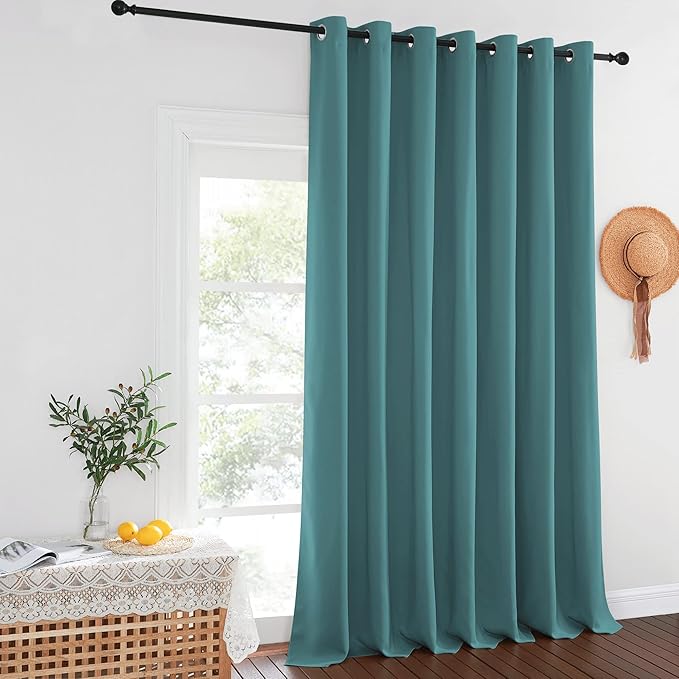 NICETOWN Blackout Patio Curtains 100 x 144 Inches Long for Sliding Door Extral Wide Blackout Curtain Panels Thermal Insulated Room Divider - Grommet Top, 100" W x 144" L, 1 Panel, Sea Teal
