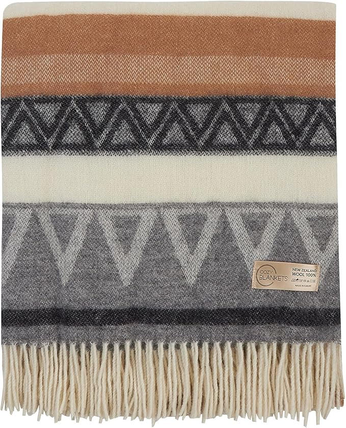 | Wool Blanket/Throw | 100% New Zealand Wool | Perfect for Home and Outdoors | Virgin Wool Throw with Fringes 75"x87" (190 x 220 cm)