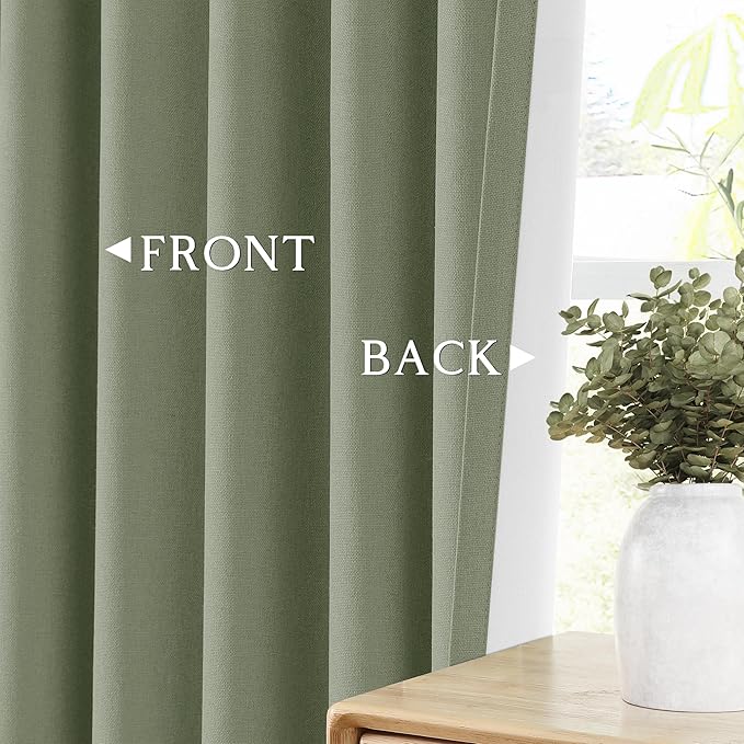 ChrisDowa 100% Blackout sage Solid Curtains 63 Inches Long 2 Panels for Bedroom Living Room,Farmhouse Room Darkening Thermal Insulated Soundproof Grommet Top Window Treatment Drapes,52x63