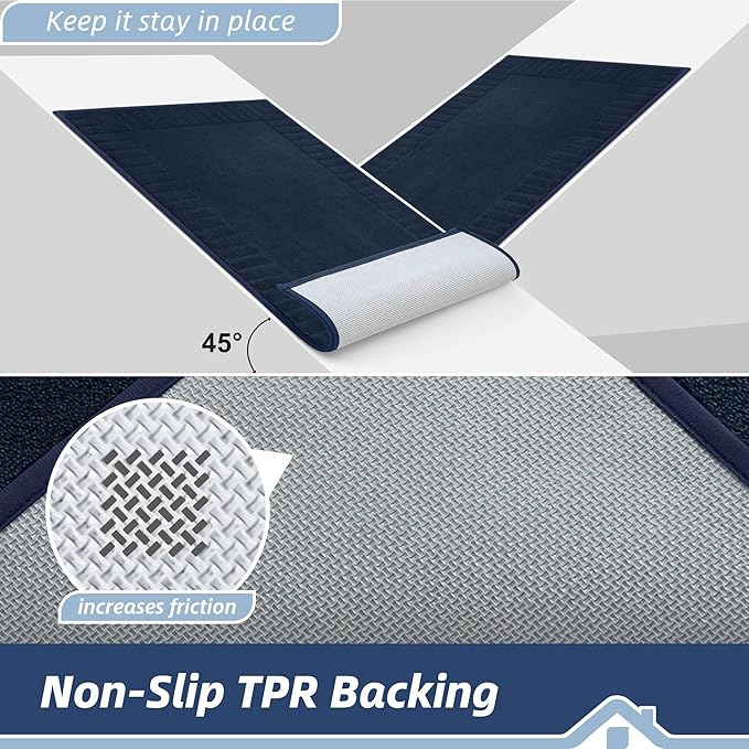 BEQHAUSE Door-Mat-Non-Slip Dirt Trapper Door Mats Low-Profile Front Door Mat Absorbent Floor Mats for Entryway Washable Mud Resistant Home Entrance Doormat,Navy Blue,24"x60"
