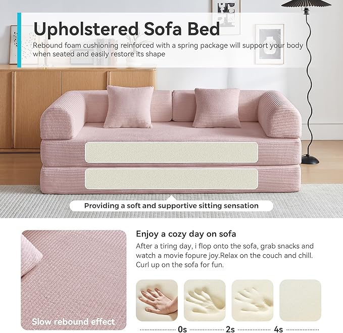 Compression Sofa, Cloud Sectional Sofa,Sofa Bed, Boneless Modular Sectional Sofa with 2 Pillow, Comfy Fluffy Couch with Futon Bed, Perfect for Living Room, Small Space