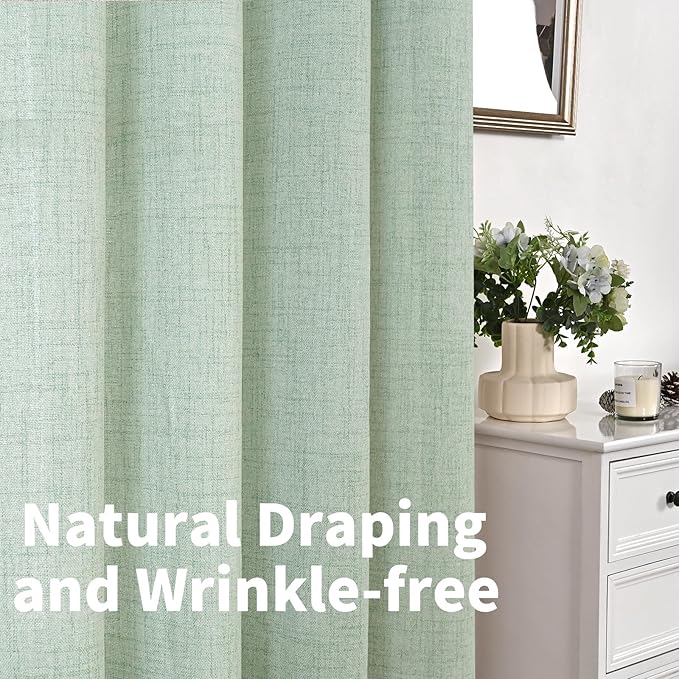 YoungsTex Sage Green Linen Semi Sheer Curtains 36 Inch Length for Kitchen Cafe Windows, Small Drapes with Bronze Grommet Light Filtering for Bathroom, 42 x 36 Inch, 2 Panels