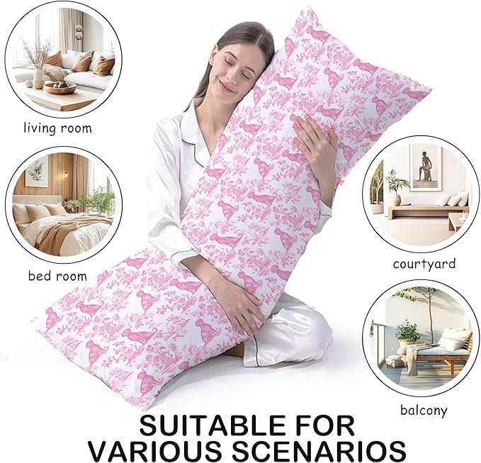 Pink Chinoiserie Labrador Retriever Dog 20x54 Body Pillow Cover with Zipper,Labrador Retriever Decor,Grandmillennial Pink Dog Decorative Body Pillow Cases for Bed Couch