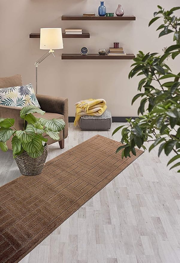 25 ft Extra Long Brown Hallway Kitchen Runner Rug Non-Slip Washable, 26" X 25' Carpet Runner Rugs-Rubber Backed, Custom Size Floor Mat for Stairs Bedroom Bathroom Entryway, Your Choice of Length