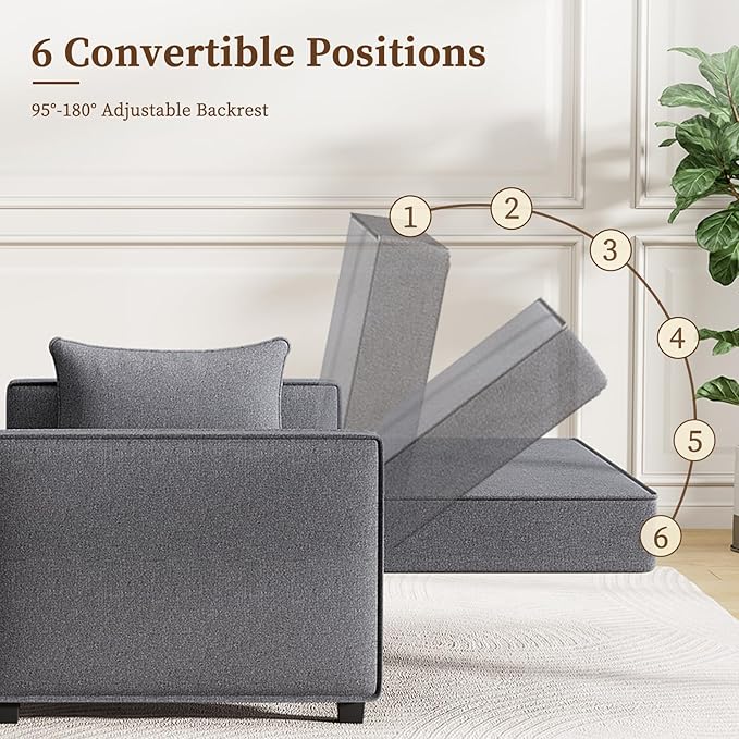 Furnimart 3-in-1 Convertible Sleeper Sofa with Pull-Out Bed, 53" Futon Couch Bed, Adjustable Backrest Loveseat for Small Spaces Gray